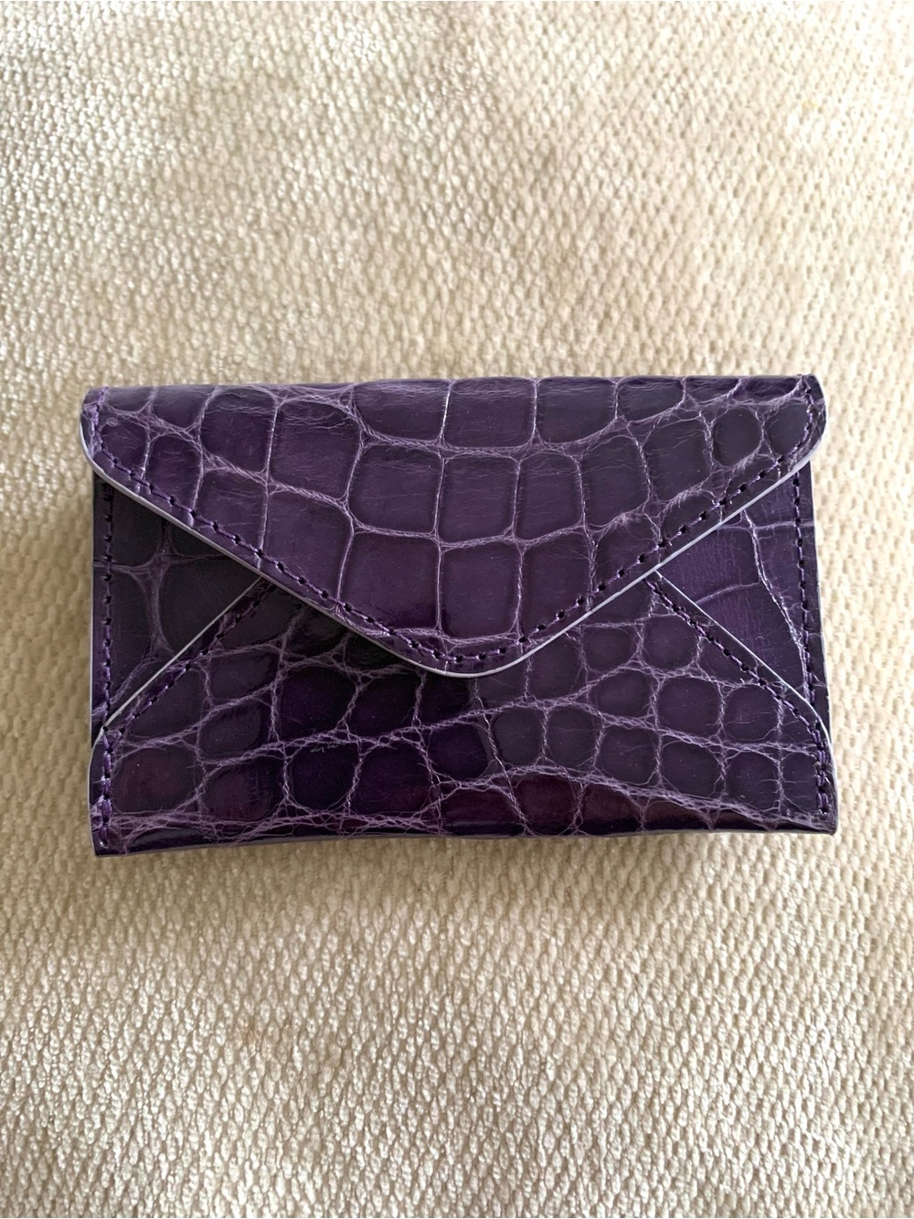 Made in USA Purple Glazed Genuine Alligator Envelope Credit Business Card Case